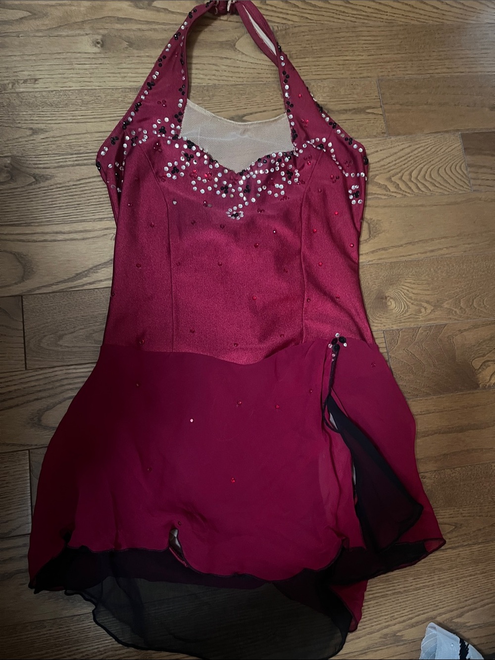 Red Halter Ice Skating Dress with Sequin Detail